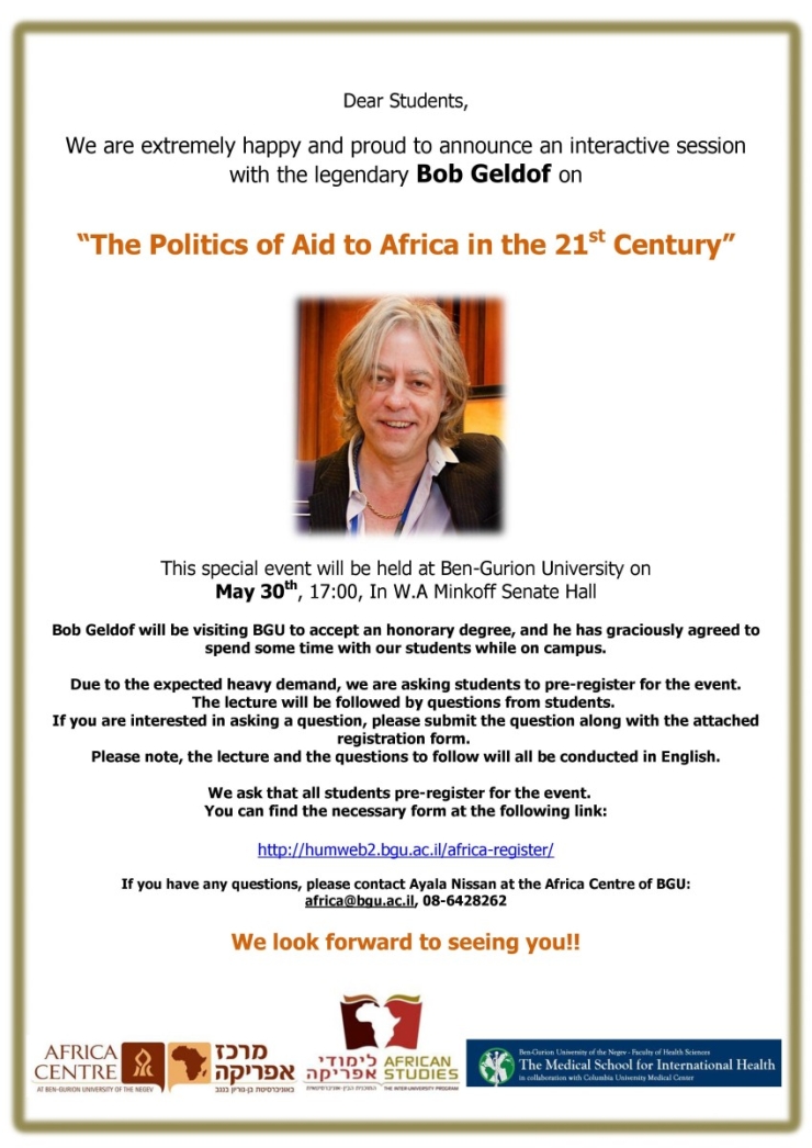 The politics of aid to Africa in the 21st Century: A lecture by Sir Bob Geldof