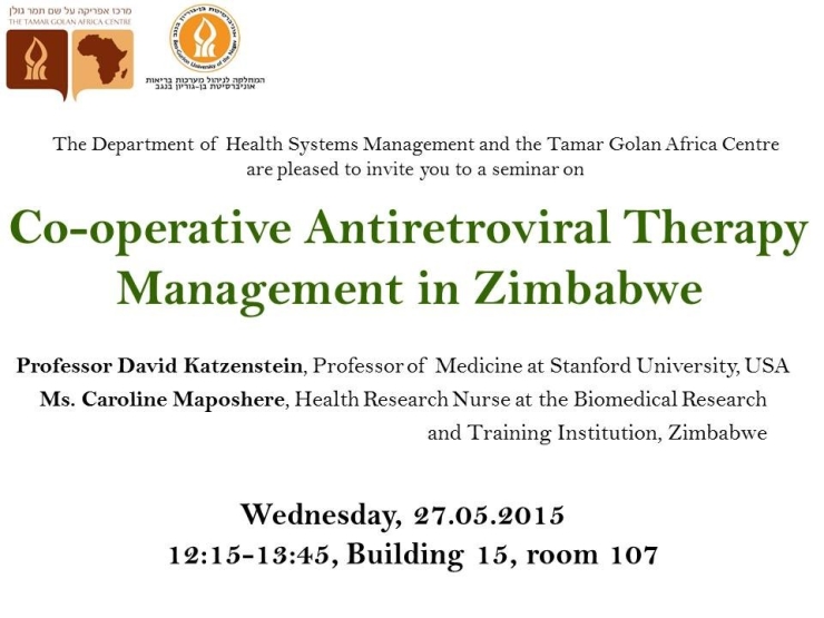 Co-operative Antiretroviral Therapy Management in Zimbabwe: A lecture by Prof. David Katzenstein (Stanford University, USA) and Ms. Caroline Maposhere (The Biomedical Research and Training Institution, Zimbabwe)